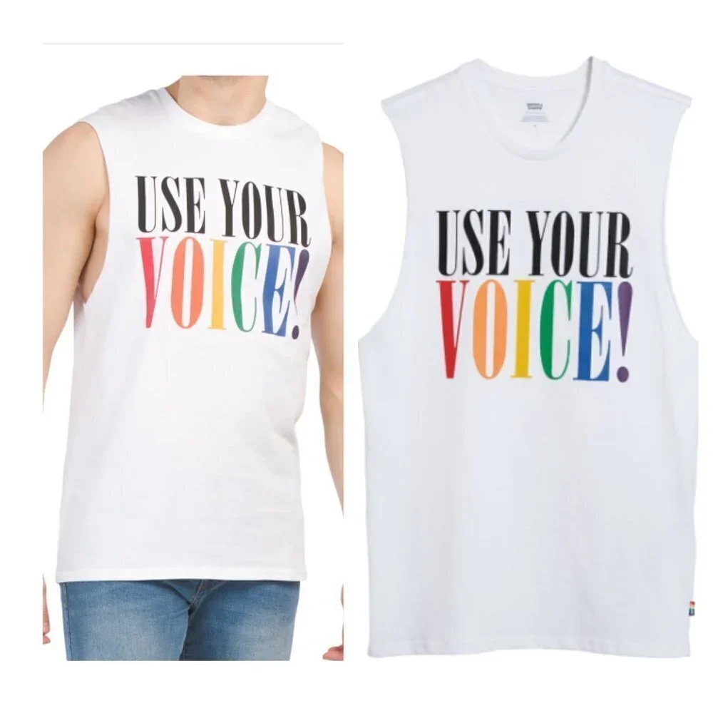 NWT Levi's Pride Rainbow Use Your Voice Tank Top Sleeveless Tee Cotton L XL